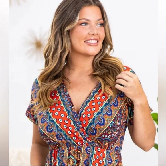 ☀️ Haptics Plus Size Boho Mini Knit Dress - Picture 2 of 3